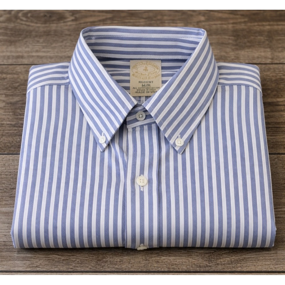 Brooks Brothers Egyptian Cotton Regent Dress Shirt M/R Blue Stripe Italy USA